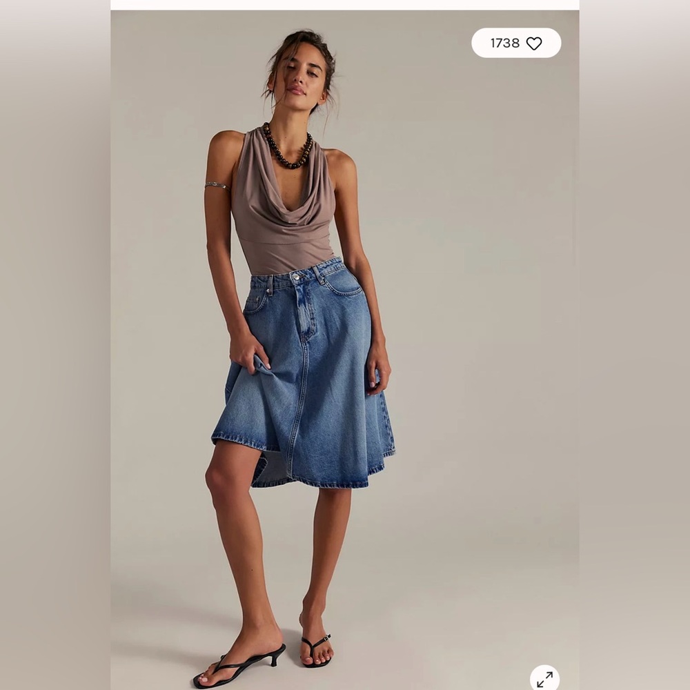 Free People We The Free Eclipse Denim Midi Skirt. NWT. Limelight